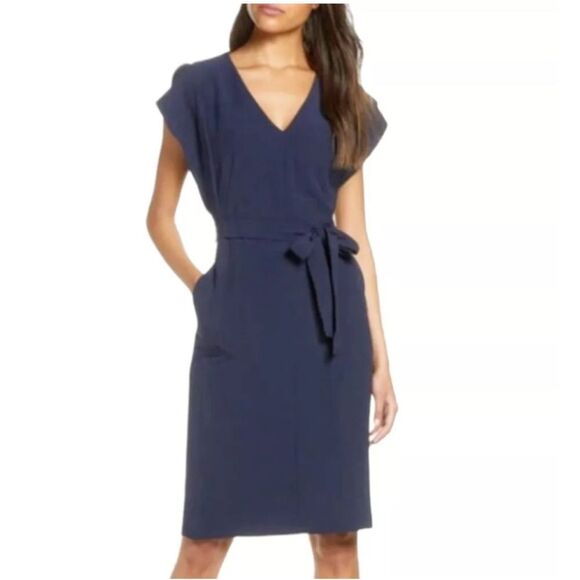 Eliza J Signature Stretch Crepe Solid Midi Dress - Picture 1 of 16